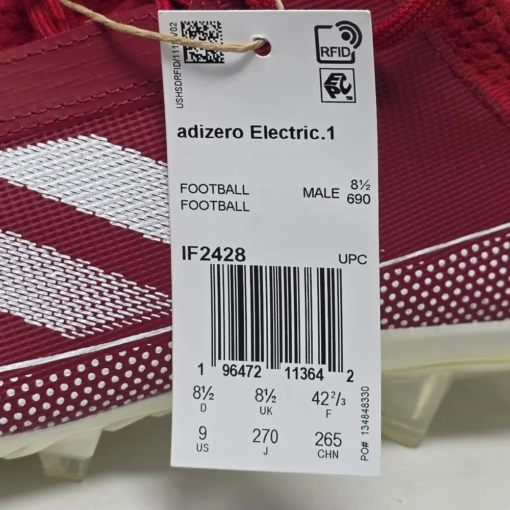 Adidas Men's Adizero Electric.1 Football Cleats Size 9 Team Power Red IF2428 New